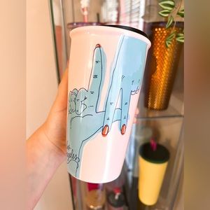 Starbucks ceramic LA Los Angeles hands mug, 12 oz, RARE DISCONTINUED